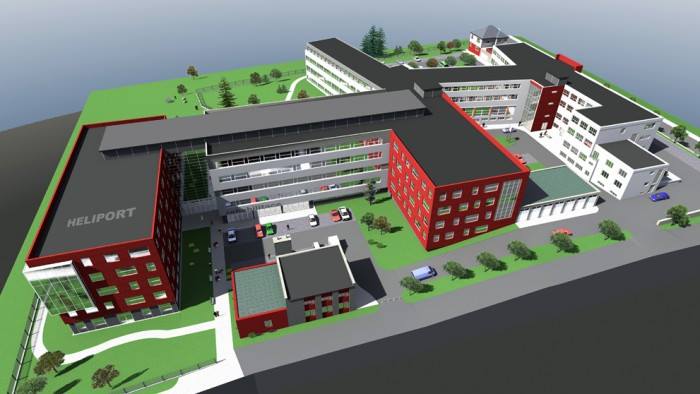 Návrh, jak by nemocnice mohla vypadat po rekonstrukci. Plán z roku 2011 se ale dosud nerealizoval.